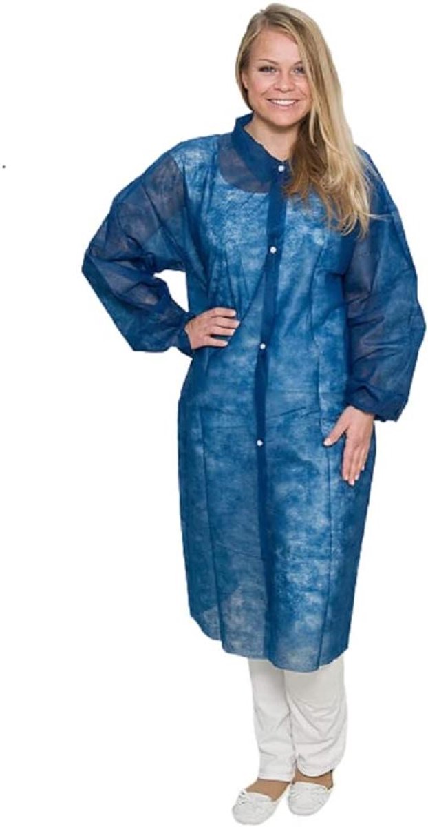 Wegwerp Jassen - Bezoekersjassen Vlies - Hygiënisch Werken - Latexvrije Manchetten - 100 stuks - Blauw
