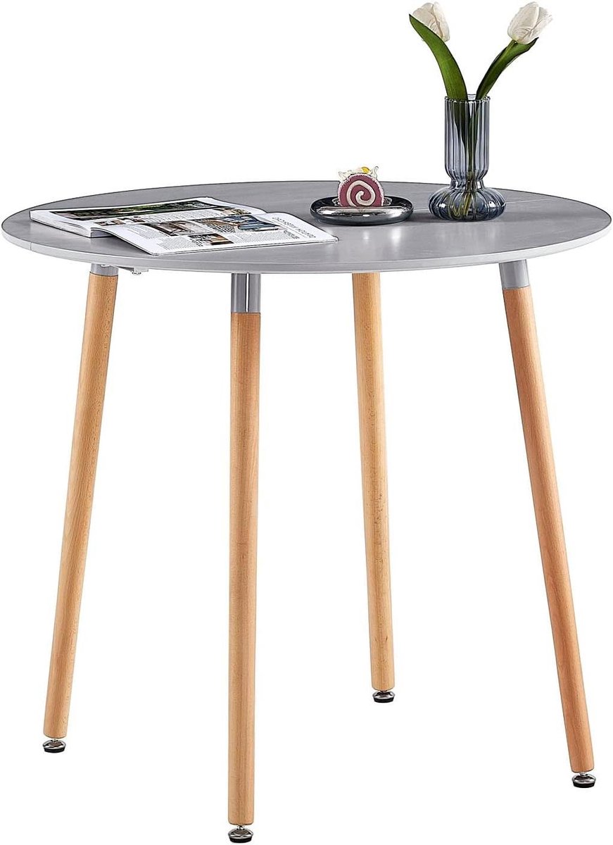 Eettafel Rond - Keukentafel Eettafel - Samen Eten - Massief Beukenhouten Poten - 80 x 80 x 75 cm - Grijs