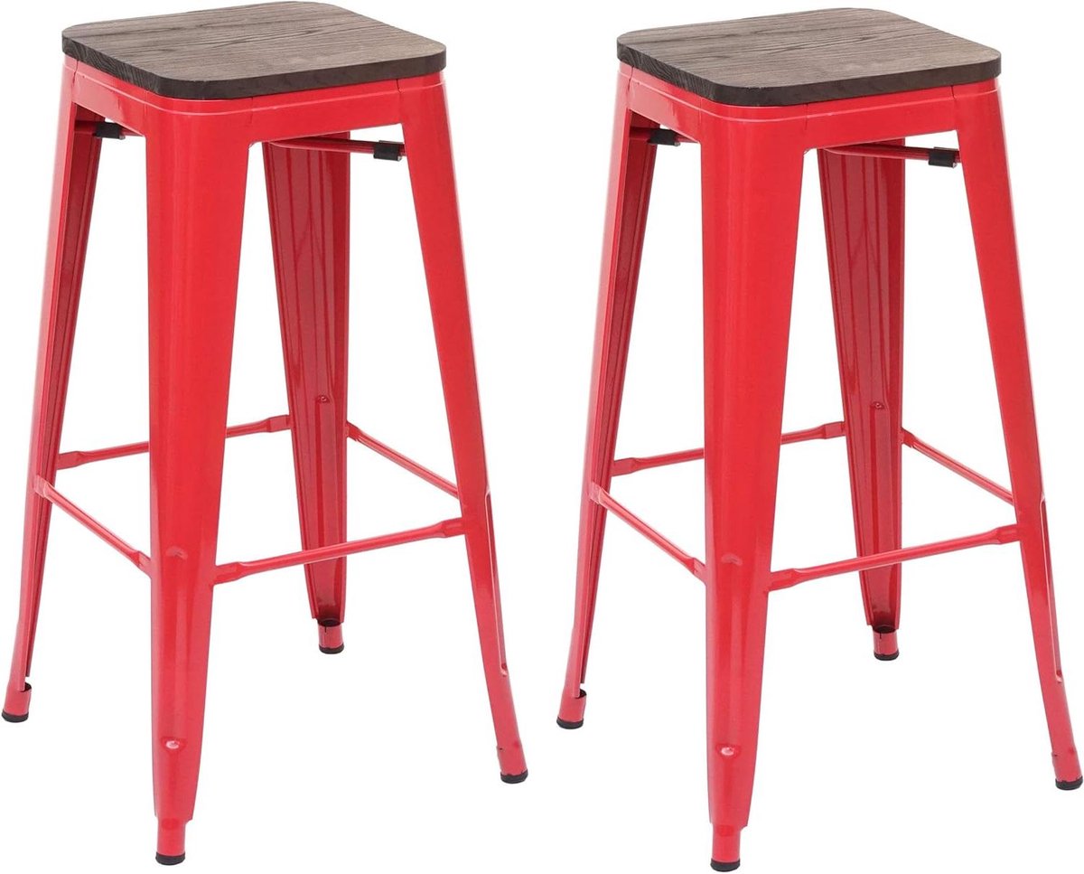 Barkrukken Hout Metaal - Industriële krukken - Aanrecht - Stapelbaar - 76 cm - Rood