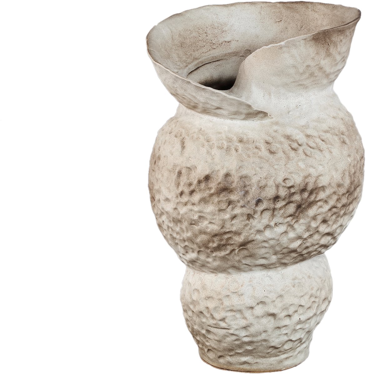 PTMD Kery Cream Ceramic Vase With Open Swirl Border Bruin