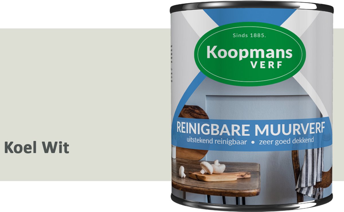 Koopmans Reinigbare Muurverf – Afwasbare Schrobvaste Muurverf Binnen – Mat – Voor Keuken, Woonkamer & Kinderkamer – Koel Wit – 1 l