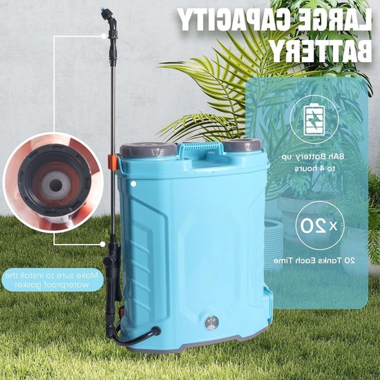 Elektrische Drukspuit 16 Liter Rugspuit met 6 Sproeikoppen en Telescopische Lans van Merkloos	 — afbeelding 2