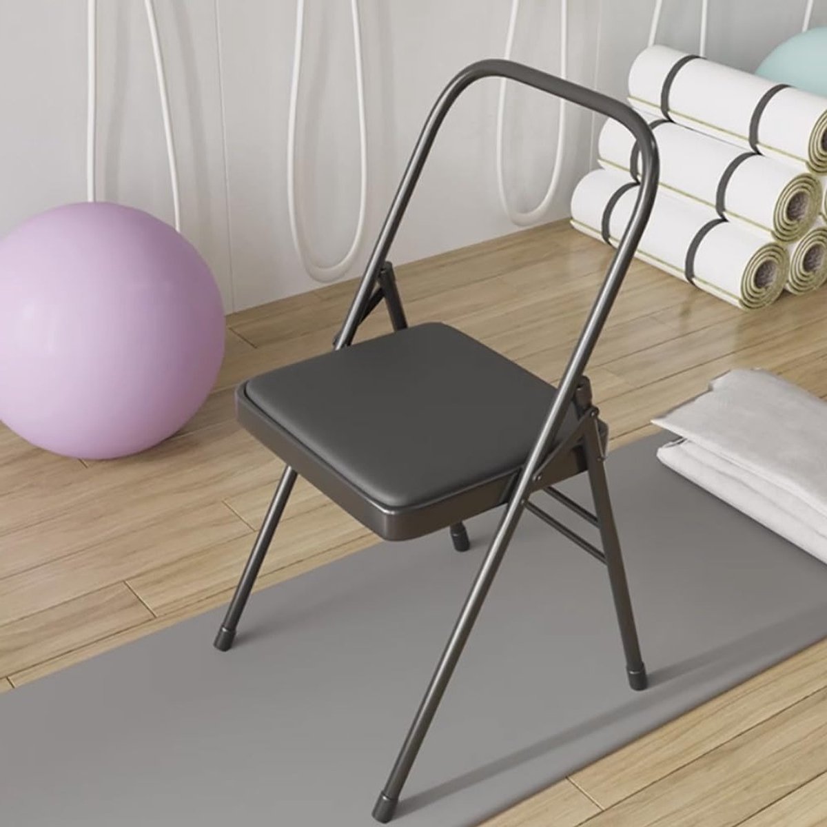 Opvouwbare Yogastoel, Extra Stevige Stoel voor Iyengar Yoga, Draagbare Rugloze Stoel, Wit 31.5 Inch * 18.5 Inch * 17.3 Inch, Comfortabel en Ruimtebesparend