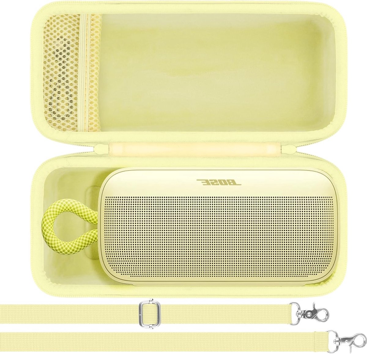 Draagbare Bluetooth speaker hard case met schouderriem en handvat, geschikt voor Bose SoundLink Plus, Citrus Geel
