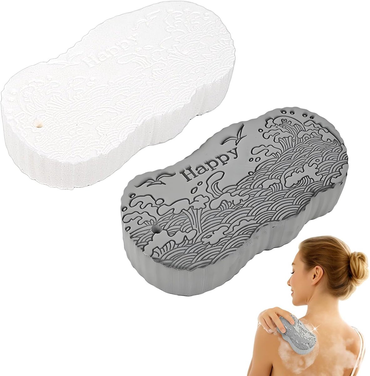 longziming -Peeling Badeschwamm - Lichaamsexfoliatie Spons - Badaccessoire - Ergonomische Grip - Sneldrogend Design - Natuurlijke Vezels - Zacht Voor Gevoelige Huid - Hygiënisch Onderhoud - 2 Stuk