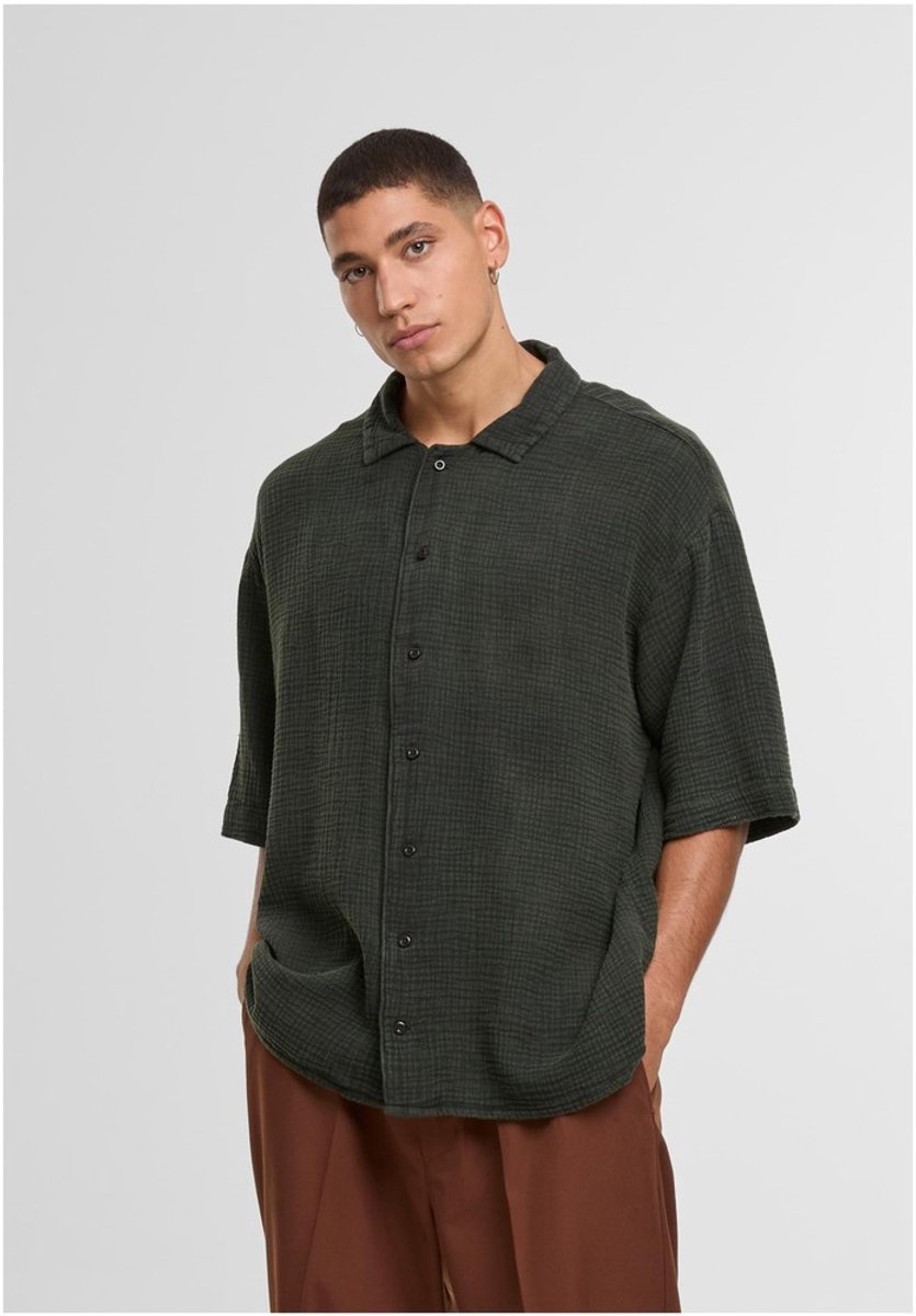 Urban Classics Acid Washed Musselin Overhemd 3XL Olijfgroen