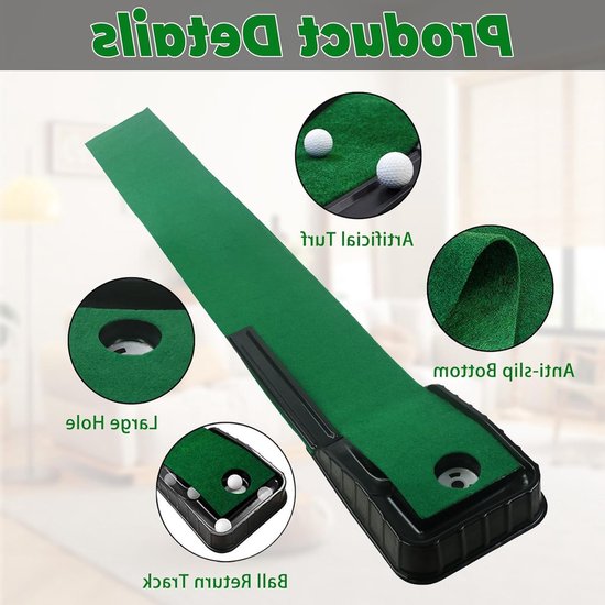 Indoor Putting Green Oefenmat van 220 cm met Automatische Bal Terugkeer - Ideaal voor Thuis en Kantoor, Perfect voor Golftraining en Verbetering van Puttingvaardigheden — afbeelding 3