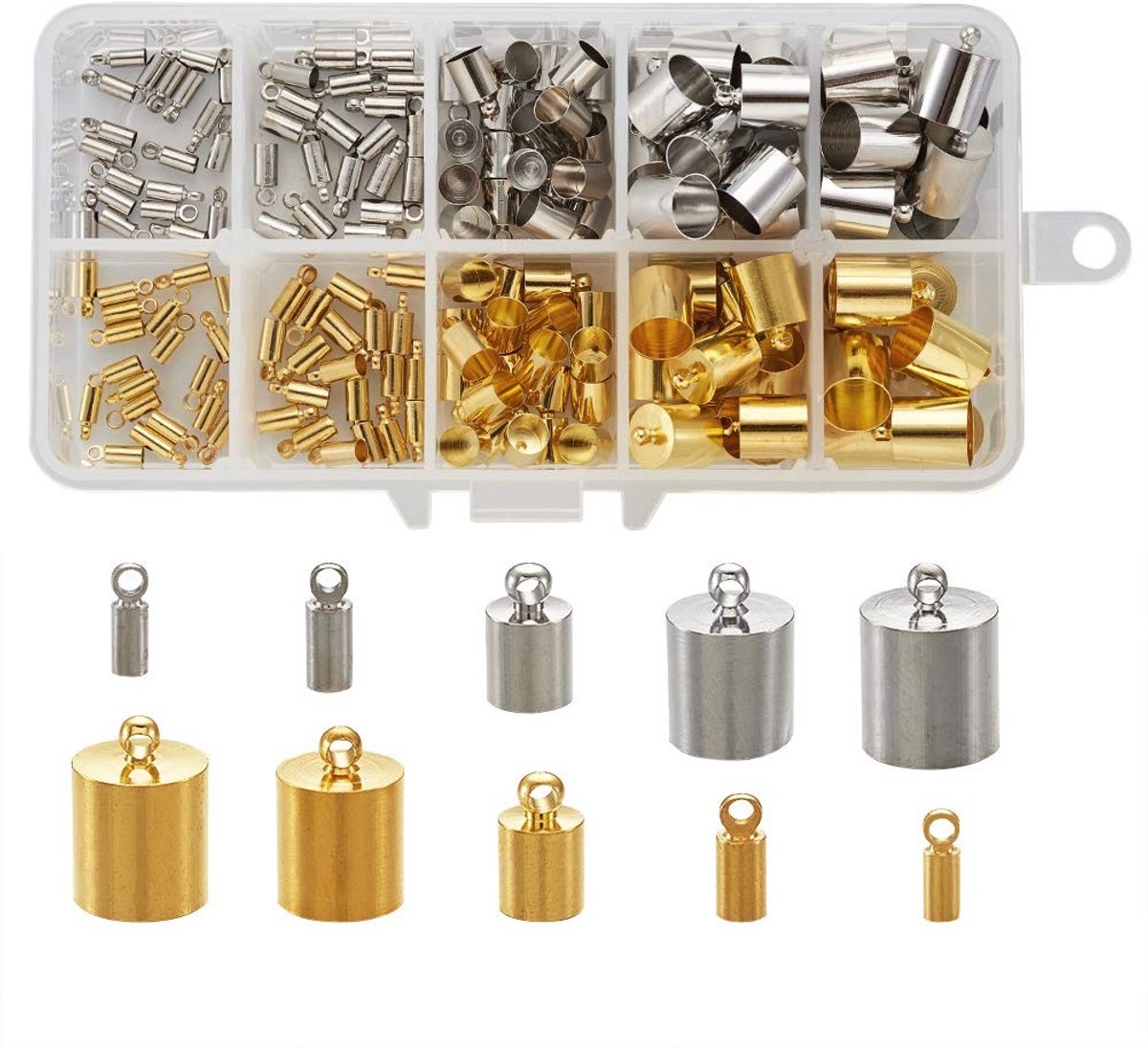 Dailygoody - Messing Koord Einden - 170 Stuks - Diverse Maten - Sieraden Maken - Kumihimo - Geschikt voor Armbanden en Kwastjes