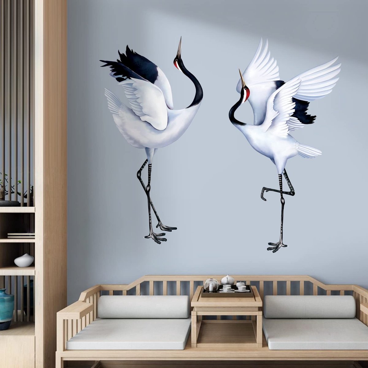 Dailygoody - Muursticker - Witte Vogels - Decoratie voor Slaapkamer en Woonkamer - Kraanvogels - Wanddecoratie voor Kinderen - Geschikt voor Gladde Op..