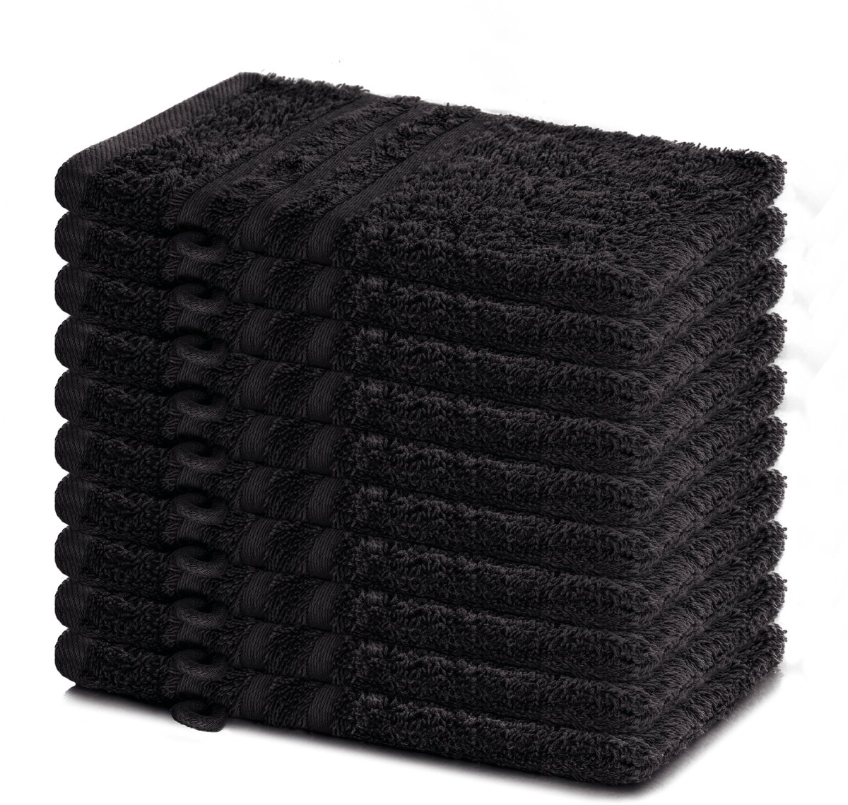 Lavea® Set van 10 washandjes 15x21 cm van 100% katoen badstof – Zacht & absorberend – Ideaal voor thuis, hotel, spa en baby – Zwart