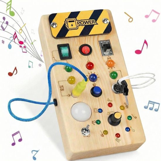Montessori Busy Board met LED Lichtjes - Houten Activiteitenbord - Educatief Speelgoed 1 Jaar, 2 Jaar, 3 Jaar - Sensorisch Reisspeelgoed voor Peuters - Motoriek Speelgoed