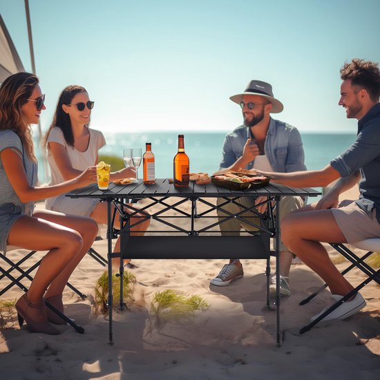 Jensaro Campingtafel Opvouwbaar 118x54.9 CM - Aluminium Klaptafel - Picknicktafel Buiten - Met Opbergmand - Lichtgewicht - Zwart van Merkloos — afbeelding 2