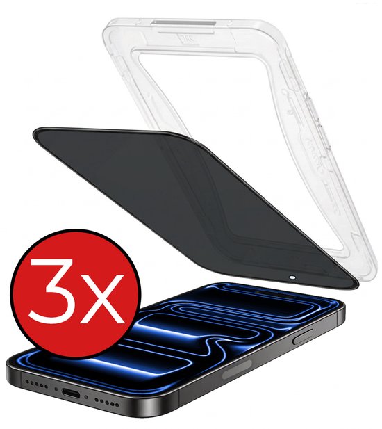 Protection d'écran de confidentialité - 3 pièces - Compatible avec Apple iPhone 17 Pro Max - Avec kit d'installation - Verre de protection - Anti-espion - Verre flexible - Verre trempé - Protection d'écran