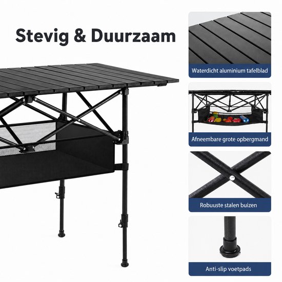 Jensaro Campingtafel Opvouwbaar 118x54.9 CM - Aluminium Klaptafel - Picknicktafel Buiten - Met Opbergmand - Lichtgewicht - Zwart van Merkloos — afbeelding 4