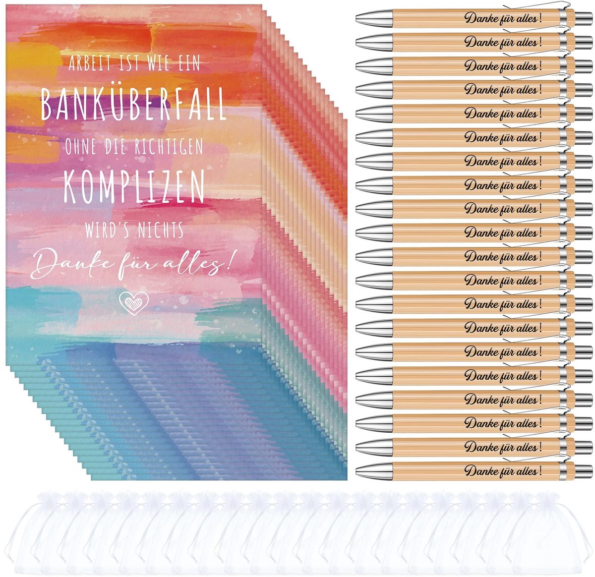 Dailygoody - Cadeausets voor Collega's - Afscheidskaarten - Bedankjes voor Kantoor - Gegraveerde Balpennen - Organza Zak - Afscheidsgeschenken