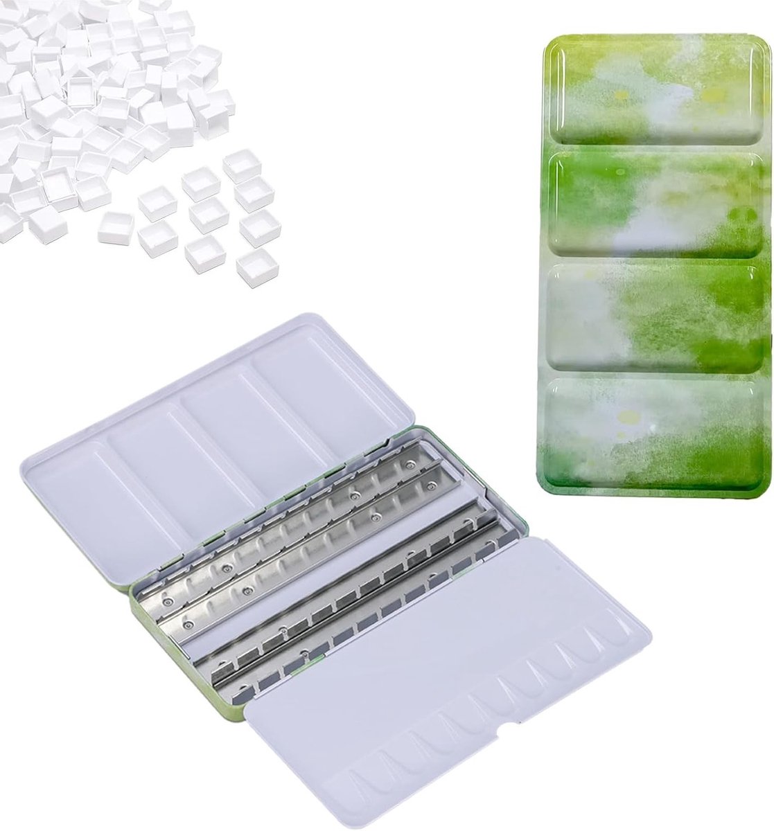 Waterverfdoos van metaal met 52 halve trays, ideaal voor reizen, inclusief mengpalet en duimring voor creatief schilderen en DIY kunstprojecten