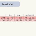 Maattabel voor de Carriwell buikband met EU, UK en Midriff maten.