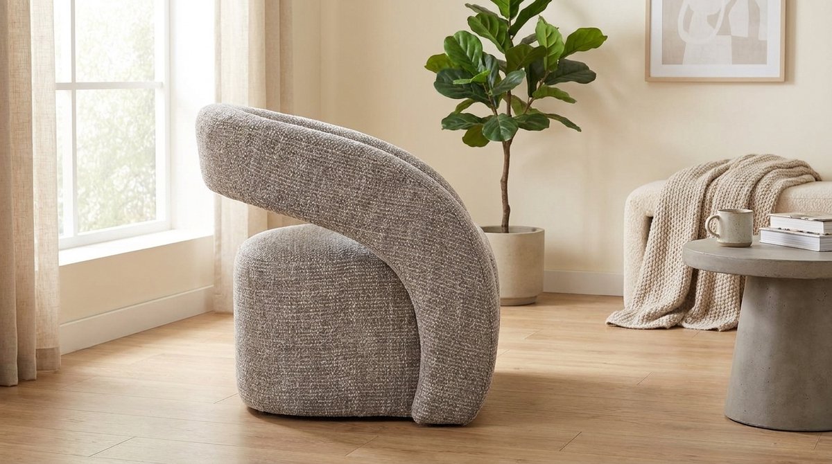 Fauteuil Antibes Design Lounge Stoel 74x75x74 cm – Japandi Woonkamer Fauteuil in Taupe Silencio Stof – Handgemaakt Comfort Stoel – House&Garden