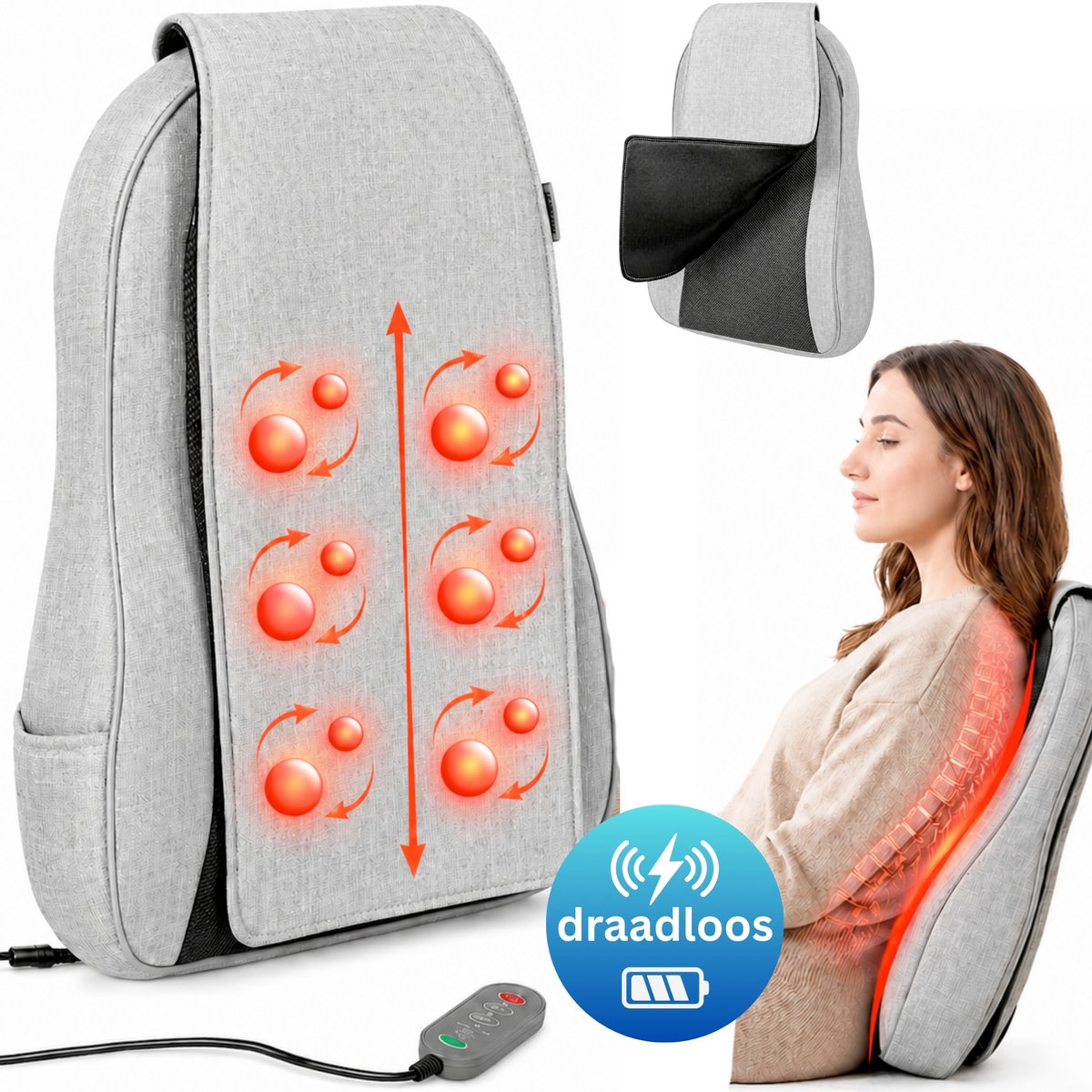 KHYR® Shiatsu Massagekussen met Warmtefunctie Draadloos - KHYR® - €75,00