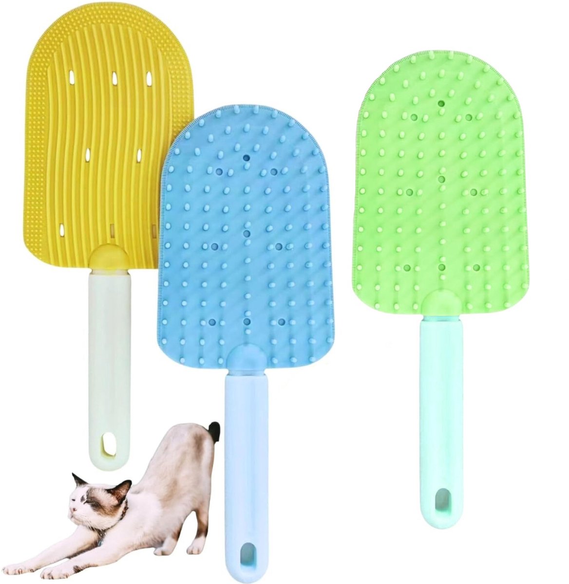 Kattenborstel - 2-in-1 Zachte Kattenborstel - Borstels voor Verharende Huisdieren - Zachte Kam - Kattenborstel voor Kortharige en Langharige Katten, Vachtverzorging, Bad- en Massageborstels, Hulpmiddel voor het Verwijderen van Dierenhaar - 3 stuks