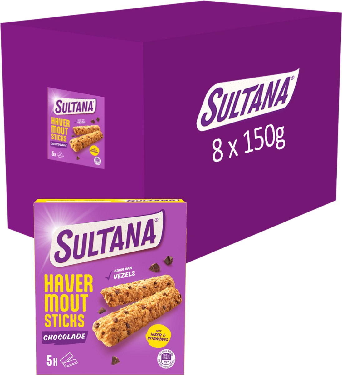 Sultana - Havermoutsticks met Chocolade - 8 x 150 gram