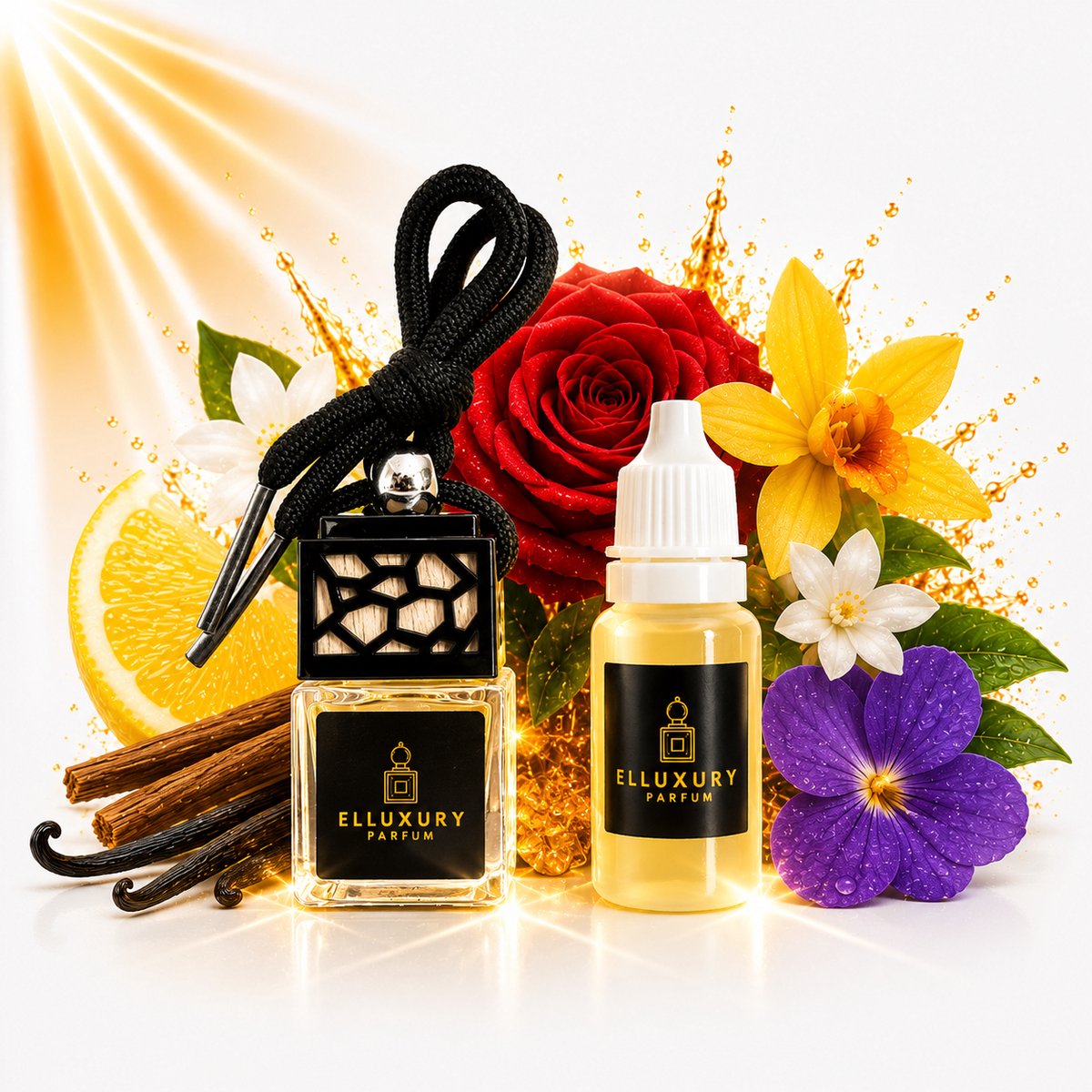 Elluxuryparfum – Autoparfum Jean P met Navulling – Luxe Autogeur – Geurhanger Set – Tot 10 Weken Geur