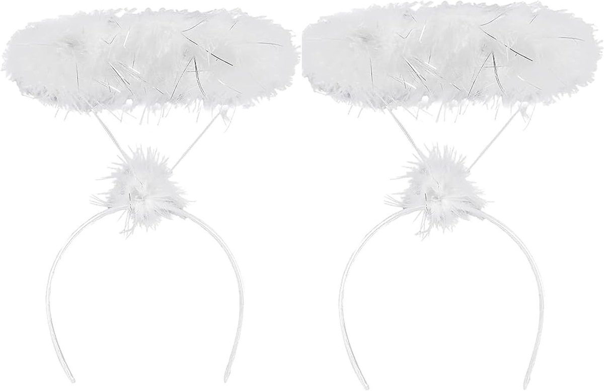 Witte Engel Halo Hoepels - Fluffy Hoofdband, Veer Haar Ring en Tinsel Halo voor Kerst en Halloween, Perfecte Engel Kostuum Accessoires voor Volwassenen