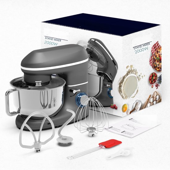 MIRA® Mixer met Mengkom - Keukenmachine - Mixer - 6 Liter Mengkom - Zilver/Grijs - ‎38 cm x 24 cm x 32 cm van Merkloos — afbeelding 4