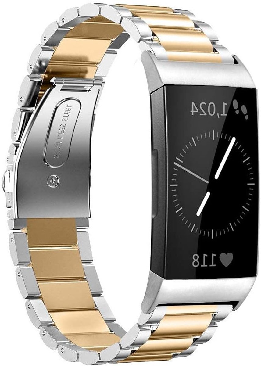 Stijlvolle RVS Sportband voor Fitbit Charge 3 en 4, Verstelbare Armband met Metalen Gesp voor Dames en Heren, Duurzaam en Comfortabel
