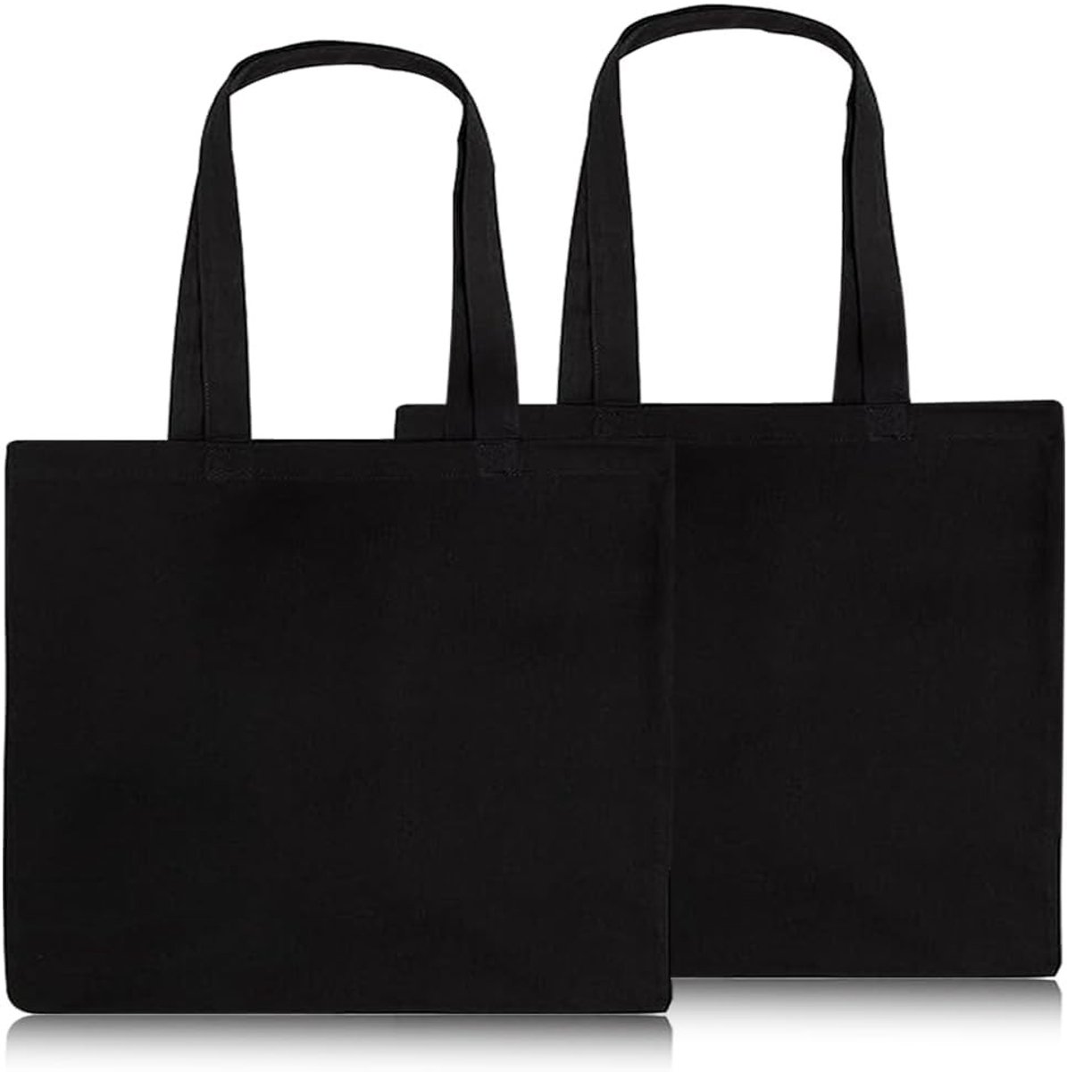Grote zwarte katoenen tas, 2 stuks, herbruikbare boodschappentas, vouwbaar, met handvat, ideaal voor sport en winkelen, 45 x 35 cm