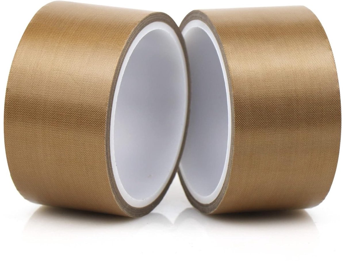 Hoge temperatuur bestendig PTFE-plakband voor vacuümmachines, 2 rollen van 50 mm x 10 m, ideaal voor voedselverpakking en industriële toepassingen