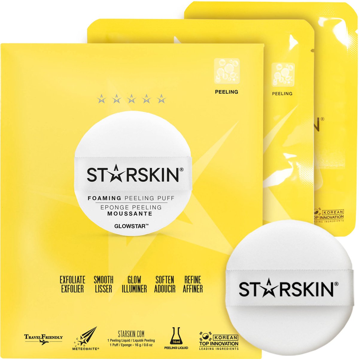 STARSKIN® Glowstar Foaming Peeling Puff – Exfoliërend Reinigingssponsje voor het Gezicht met Vitamine C & AHA – Verwijdert Dode Huidcellen voor een Stralende & Gladde Huid – Korean Skincare – Vegan & Hypoallergeen