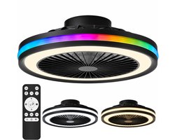 Lumirex Plafondventilator Met Verlichting – Stille Ventilator Incl. Afstandsbediening – 49cm – LED – 3000-6500K Dimbaar – ICRGB – Zwart