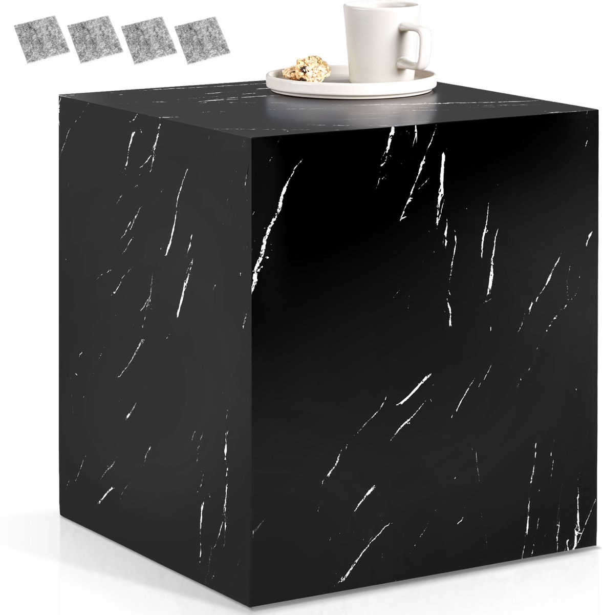tectake® Vierkante Salontafel Lasley - 45 x 45 x 50 cm - Massieve Bijzettafel van MDF in Marmerlook - Zwart - Tafeltje voor bij de Bank of Woonkamer - Draagkracht 45kg