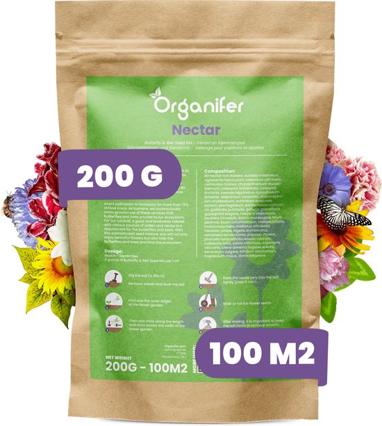 Vlinderbloemen en Bijenmengsel - 40 soorten - 200 g - 100 m2 - Veldbloemen - Bloemenzaad Vlinders - Bloemen - Bloemzaden - Bloemenzaad Voor Bijen - Veldbloemen Zaad - Vlinderbloemen - Nectar - Organifer