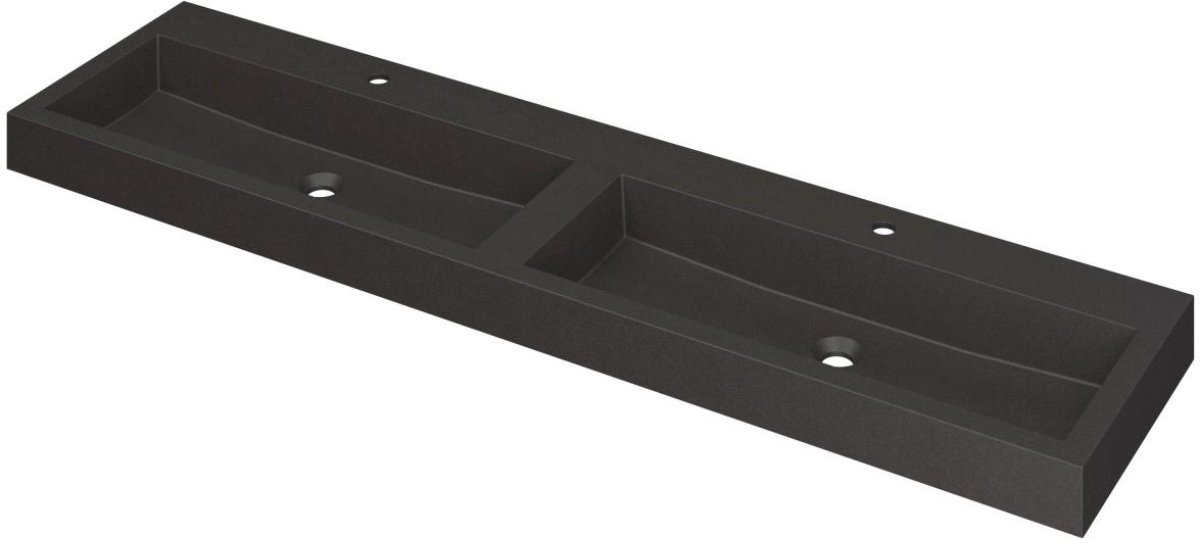 INK Momento Wastafel Quartz Dubbel met 2 Kraangaten - 1800x450x90 mm - Quartz Zwart