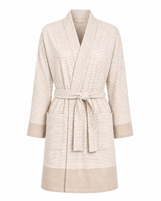 Badjas Dames Katoen - Kimono Badjas Dames - lichtgewicht hamam badjas sauna - Beige - Maat S/M
