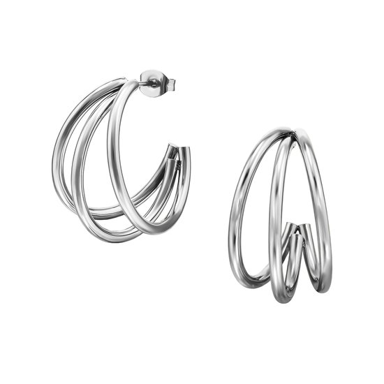 Zilver kleurige stainless steel 3 gebogen lijnen dames oorbellen | chirurgisch staal | hypoallergeen | Zilverana | RVS