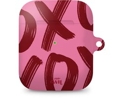 xoxo Wildhearts hoesje geschikt voor Airpods 1/2 - Can't Talk Now Pink - Ook als telefoonhoesje verkrijgbaar - schokbestendige case geschikt voor Airpod 1 en 2 - koptelefoon case - Beschermhoes met tekst opdruk - print - roze / paars