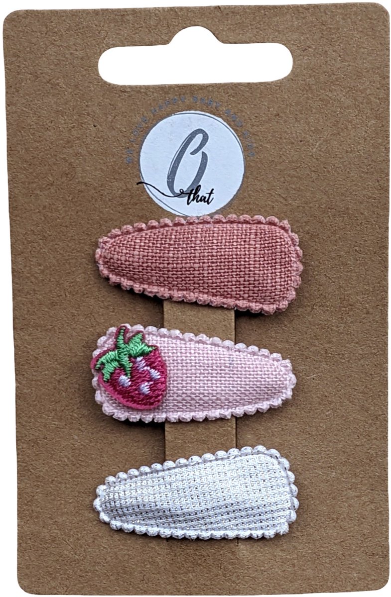 Ootje Kadootje Babyhaarclipjes - 3 Stuks - Fruit Aardbei/Oudroze/Zilver