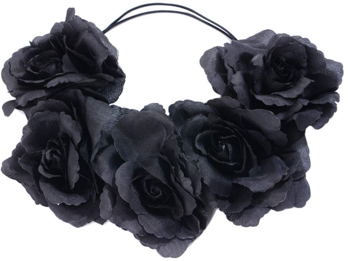 Dailygoody - Zwarte Roos Bloem Kroon - Haar Garland - Elegante Hoofdband - Geschikt voor Bruiloft en Festival - Halloween Hoofdtooi - Charmant Accessoire