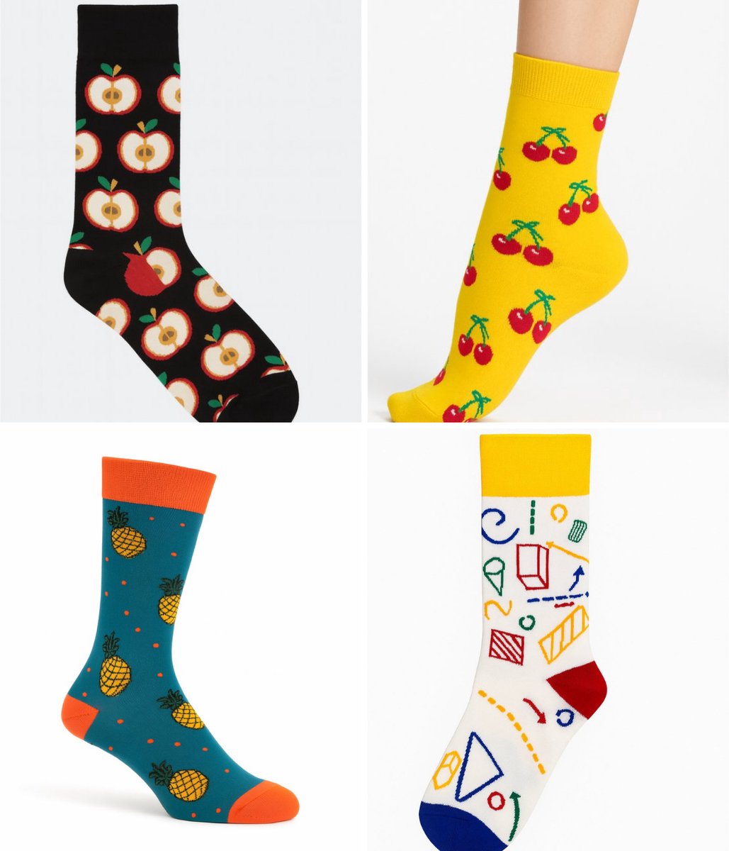 4-Pack Grappige Sokken – Avocado, Ananas, Aardbei & Ei – Unisex – Maat 35-43 – Comfortabele Cadeau Sokken