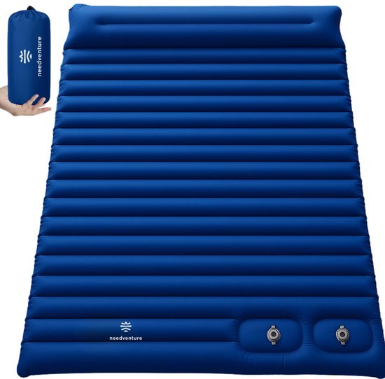 needventure® 10CM Slaapmat Zelfopblazend door Voetpomp - Slaapmatje met Ingebouwde Pomp - Camping Matras - Camping Bedje - Opvouwbaar Logeer Matras - Luchtbed - Luchtmatras - 2 Persoons - Blauw