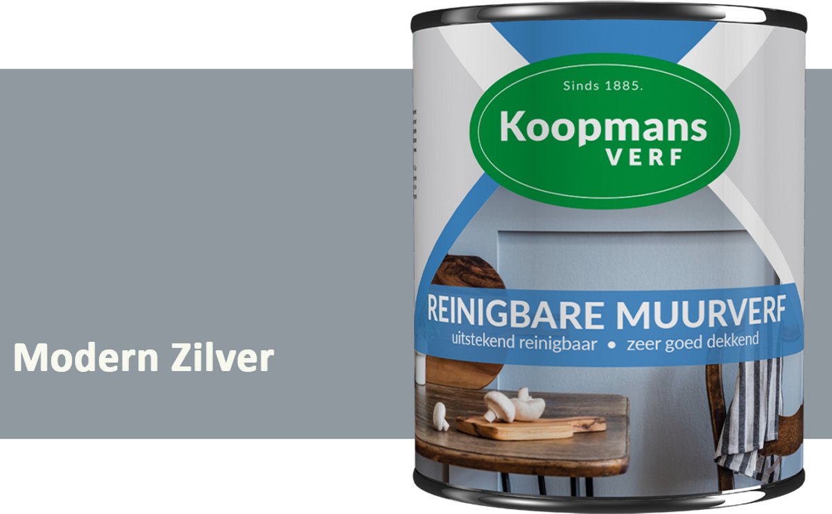 Koopmans Reinigbare Muurverf – Afwasbare Schrobvaste Muurverf Binnen – Mat – Voor Keuken, Woonkamer & Kinderkamer – Modern Zilver – 5 l