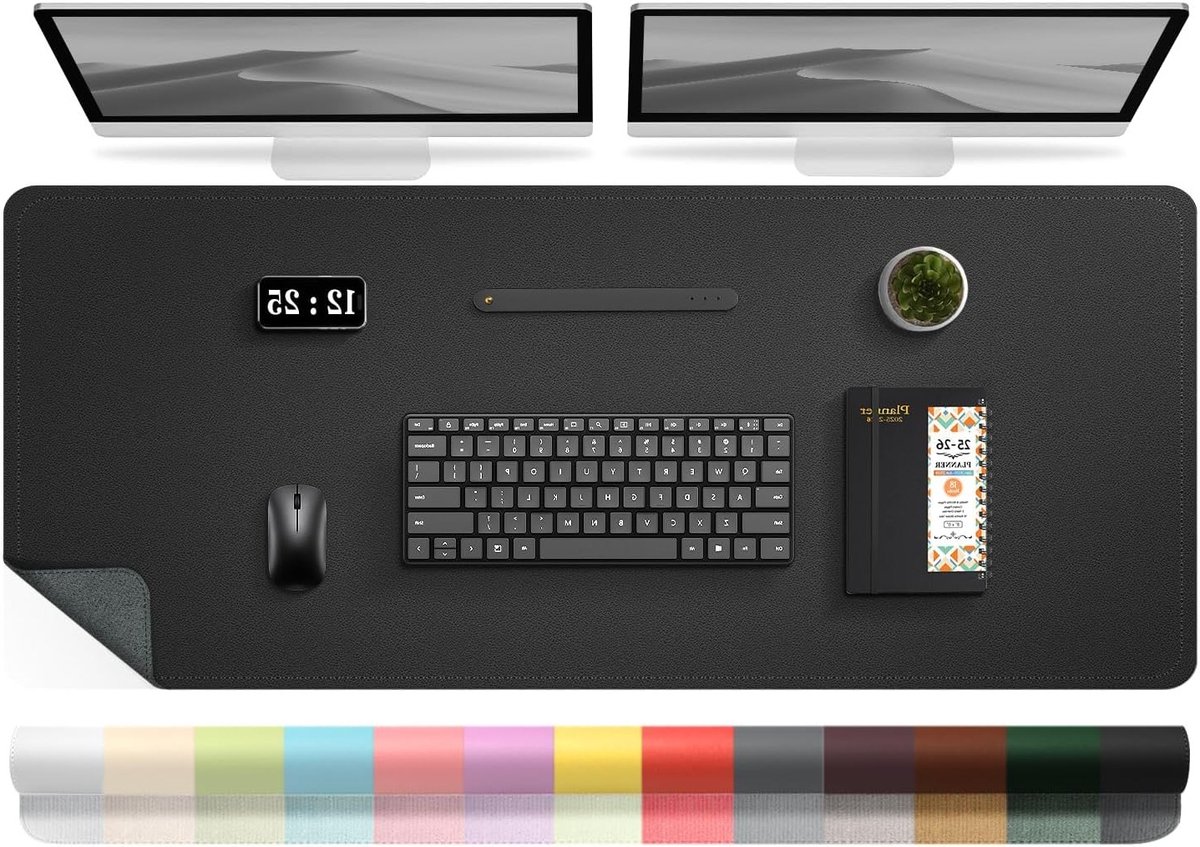 Grote Niet-Slip Bureau Onderlegger - Dubbelzijdige Leren Bureau Mat met Suède, Waterdicht, Ideaal voor Schrijven en Schilderen (Zwart, 120x)