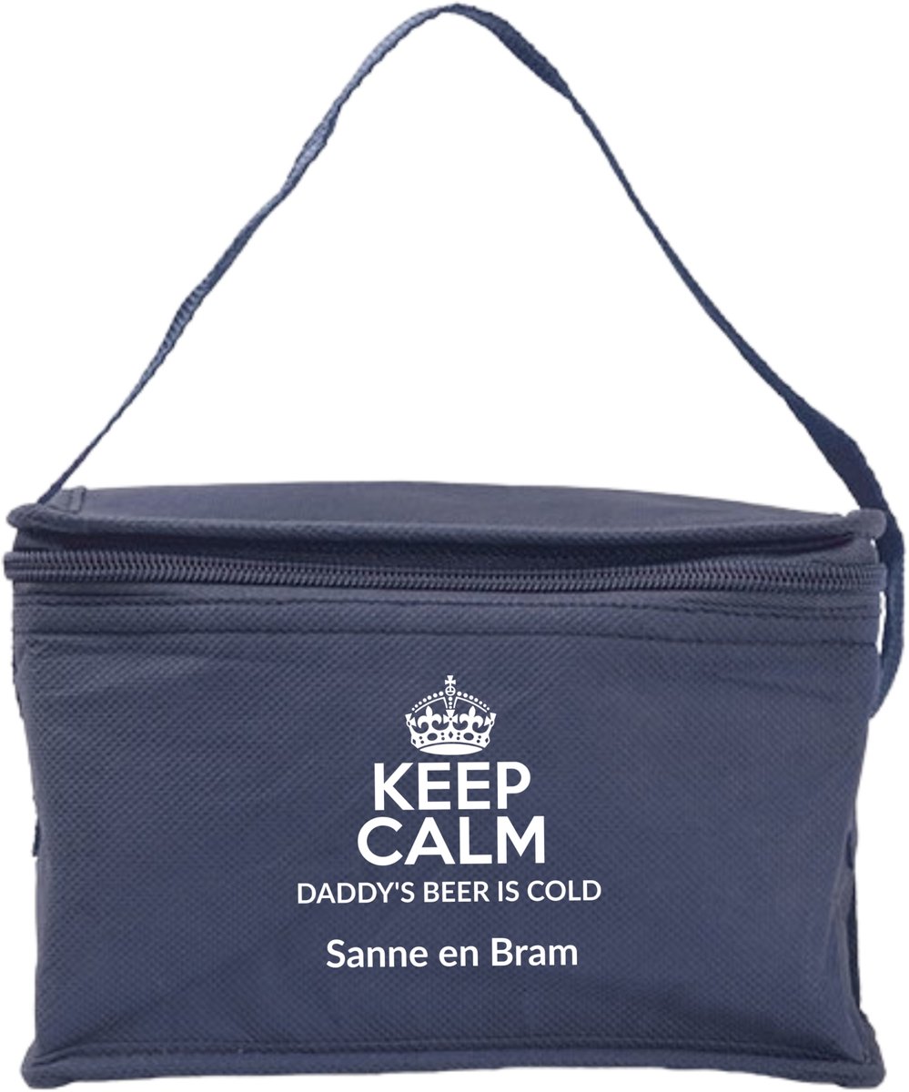Gepersonaliseerde vaderdag sixpack koeltas - gepersonaliseerd met namen kind/kinderen - donker blauw - koeltas