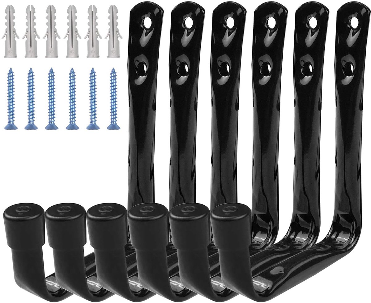 Dailygoody - Wandhaken - Garagehaken - Sterk en duurzaam - Zwart - Organiseren - Voor gereedschappen en apparatuur - 6 stuks