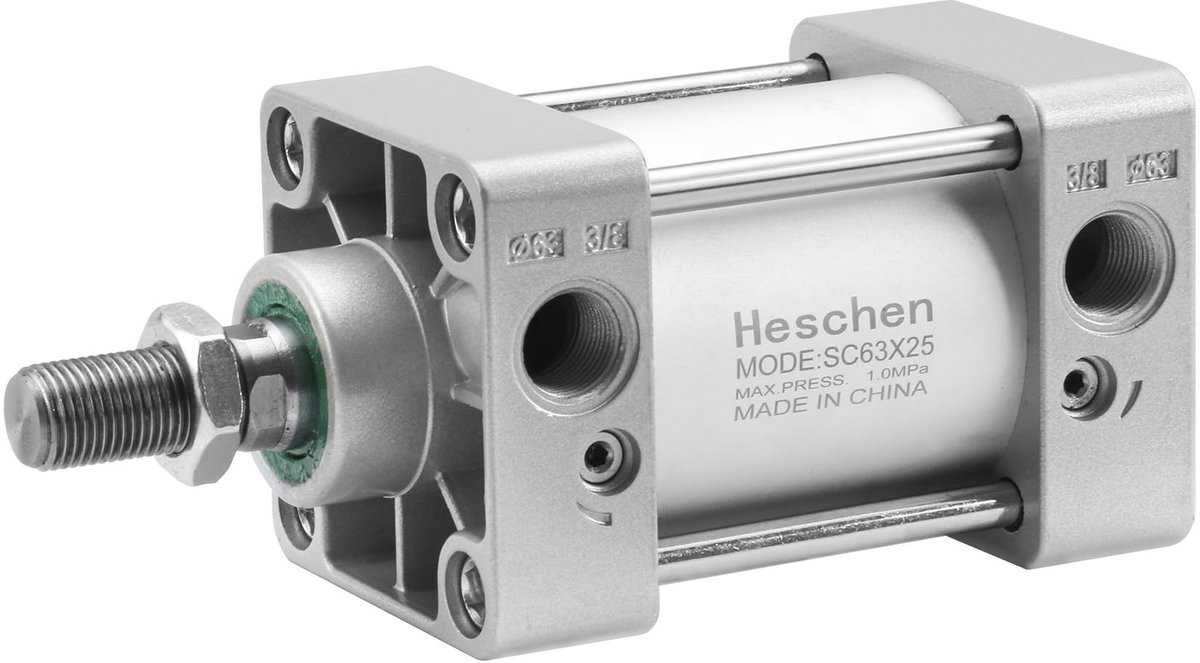 Dailygoody - Pneumatische Standaard Cilinder - Dubbel Handelend - 63mm Boor - Zilver - 25mm Stroke - Geschikt voor Pneumatische Systemen