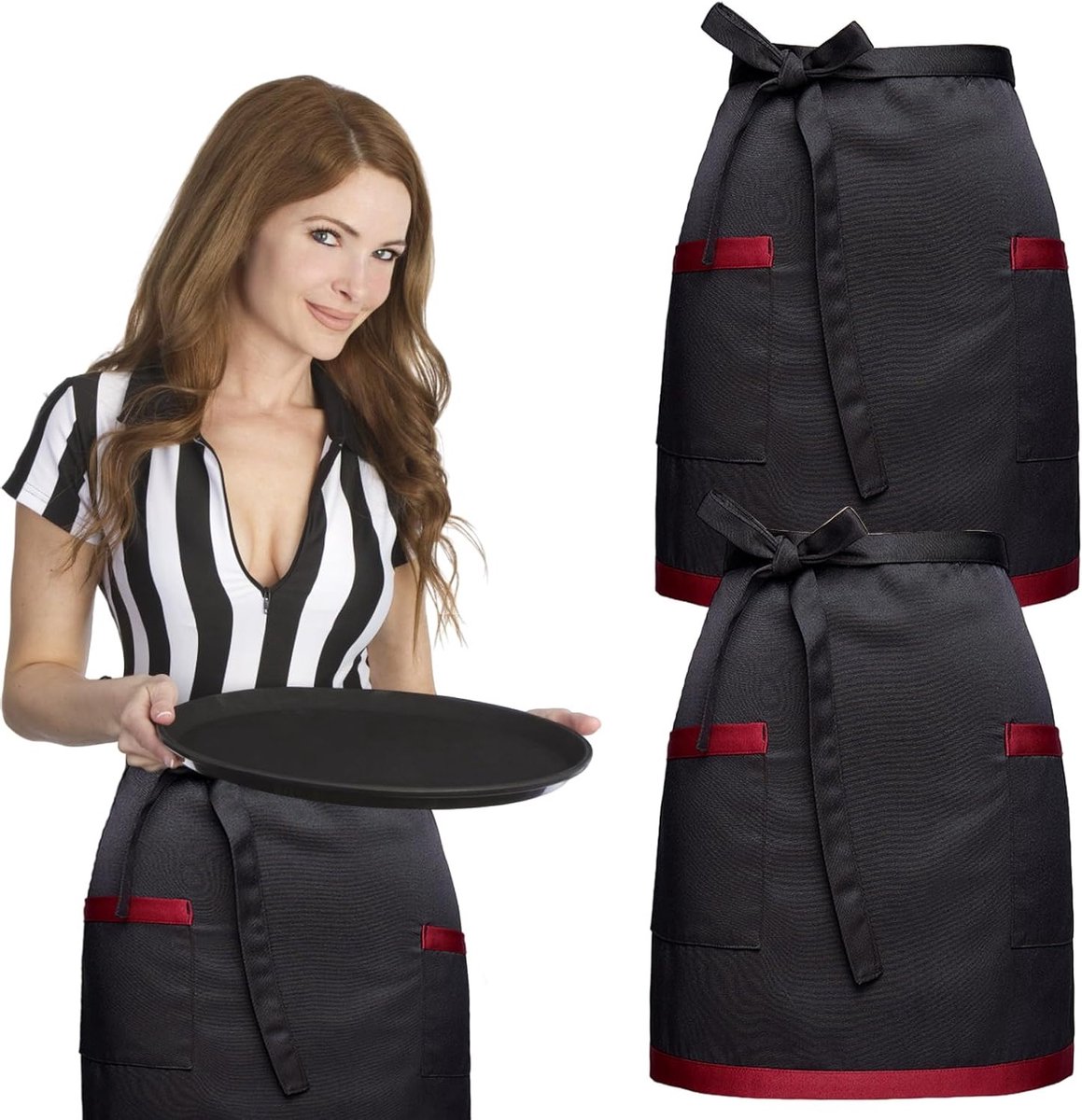 Set van 2 korte schorten met 2 zakken, 44 x 69 cm, ideaal voor koken, horeca en thuisgebruik