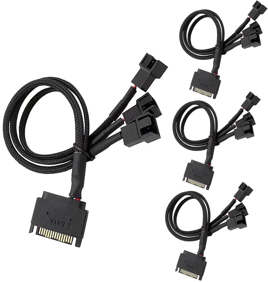 Dailygoody - 5-delige SATA Fan Power Cable Set - 15-pin naar 3x3/4-pin Fan Splitter